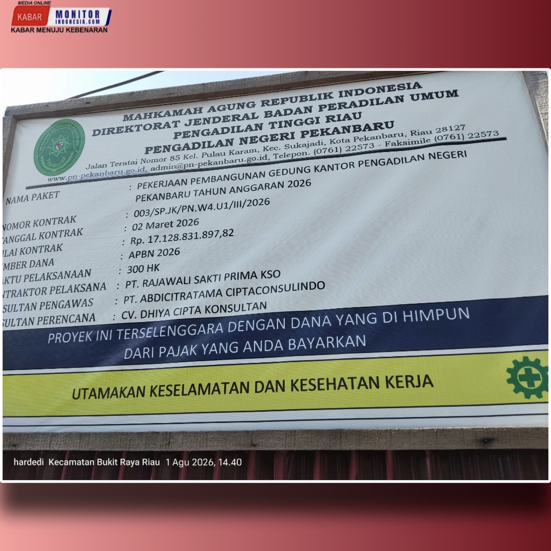 Diduga Abaikan K3, Proyek Pembangunan Gedung Pengadilan Negeri Bernilai Rp17 Miliar di Pekanbaru Jadi Sorotan
